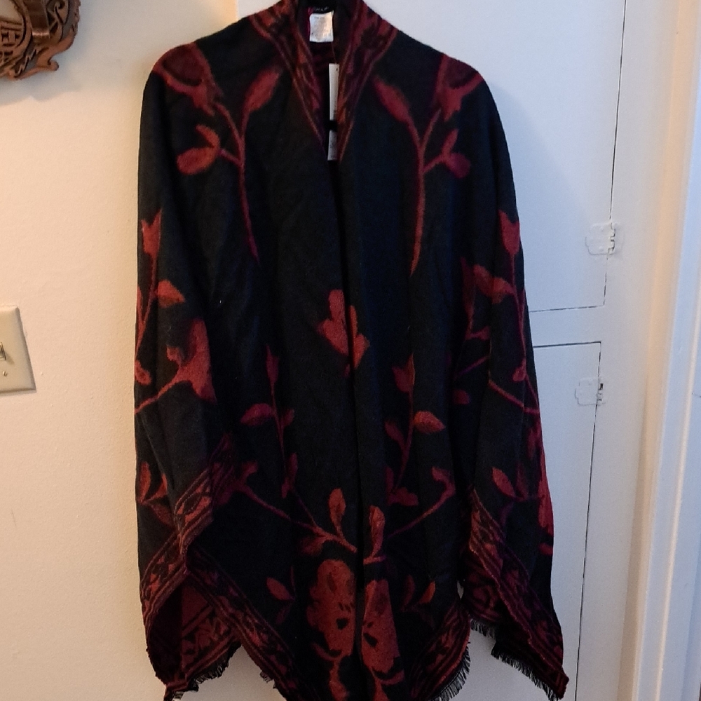 Elegant Tahari Black and Red Women's Shawl One Size
